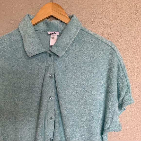 Andie Swim Coverup Size Large Blue Terrycloth Cropped Button Up Shirt NWT - Picture 5 of 15